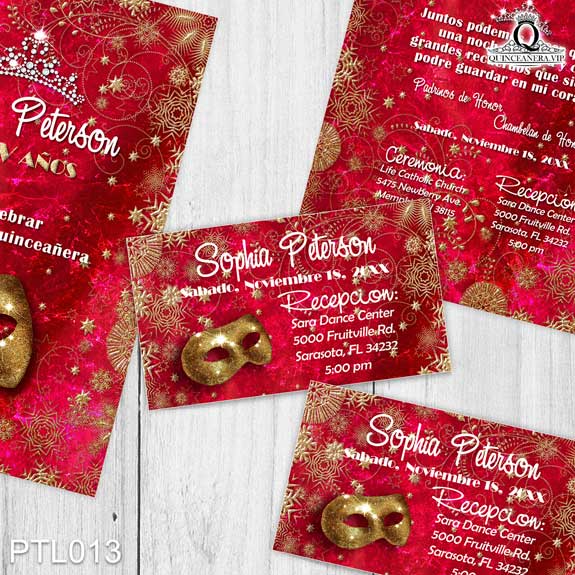 Invitaciones de 15 Años de Antifaz Copos de Nieve PTL013