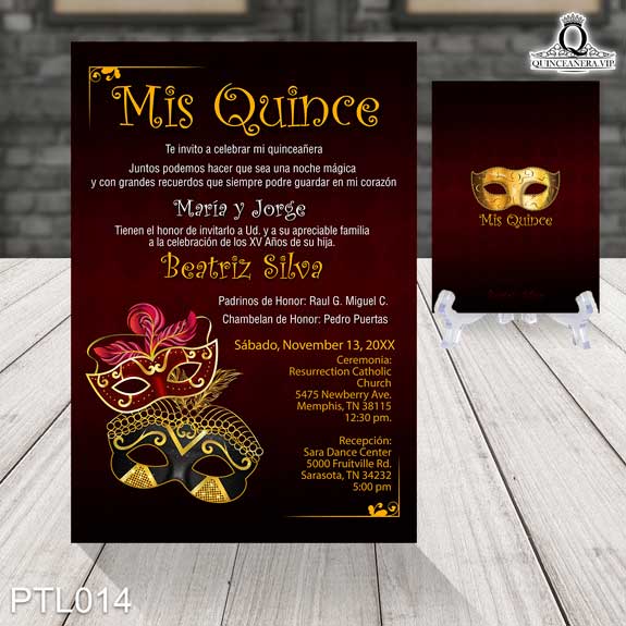 Invitaciones de 15 Años de Mascaras Antifaz PTL014