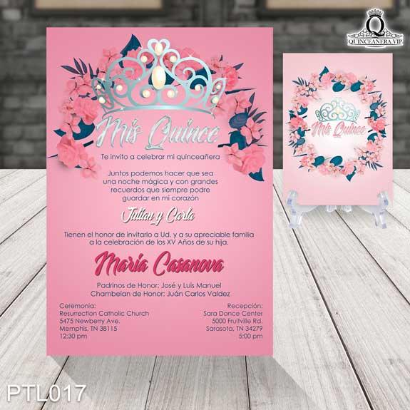 Invitaciones de Quinceañera de Flores Coronas PTL017 - PTL017