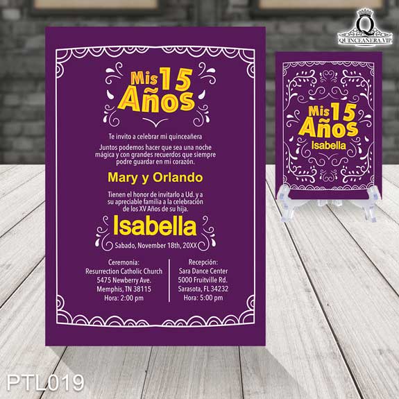 Invitaciones de 15 Años diseño Papel Picado PTL019