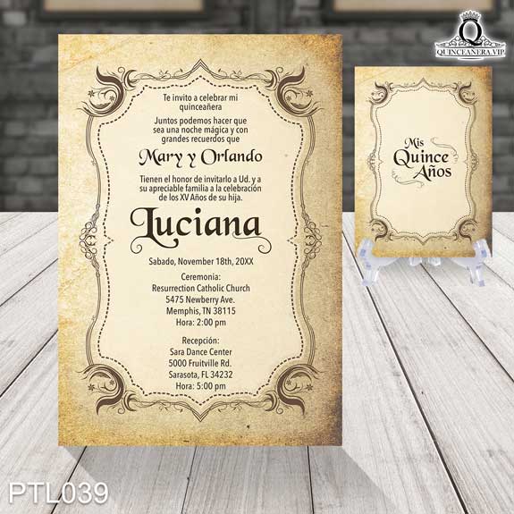 Invitaciones de 15 Años de Vintage Ornamentos PTL039
