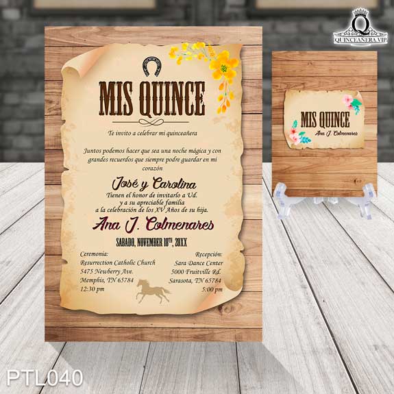 Invitaciones de Quinceañera de Vaquero madera vieja PTL040 - PTL040