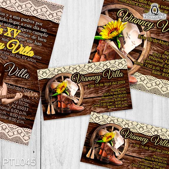 Invitaciones de Quinceañera de Vaquero Botas PTL045 - PTL045