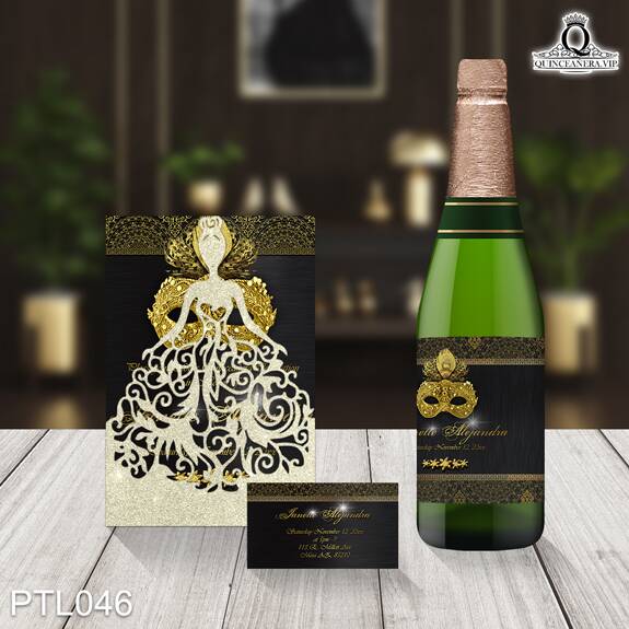 Invitaciones de 15 Años de Antifaz Plumas PTL046