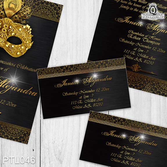 Invitaciones de 15 Años de Antifaz Plumas PTL046