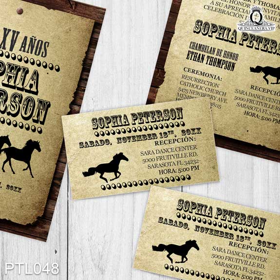 Invitaciones de Quinceañera de Vaquero Caballos PTL048 - PTL048