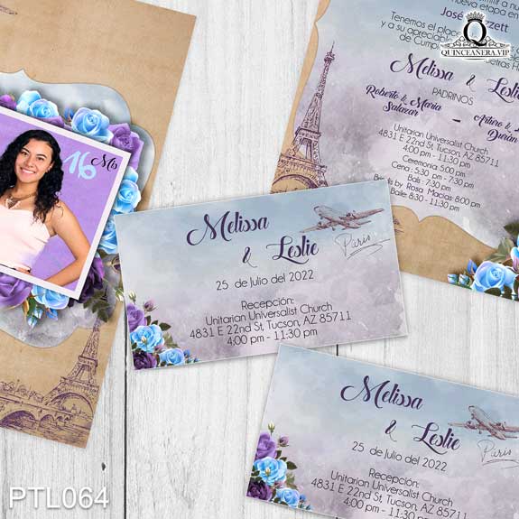 Invitaciones de 15 Años de Torre Eiffel Flores PTL064