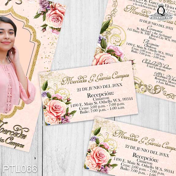 Invitaciones de Quinceañera de Glitter Rosas PTL066 - PTL066