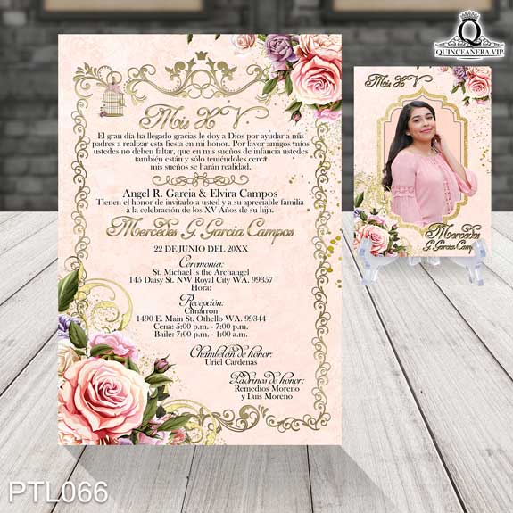 Invitaciones de Quinceañera de Glitter Rosas PTL066 - PTL066