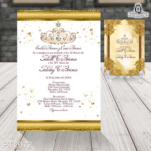 Invitaciones de 15 Años de Coronas y Diamantes PTL072