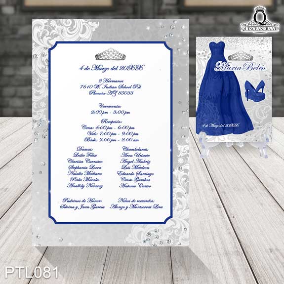 Invitaciones de 15 Años de Coronas Vestidos PTL081