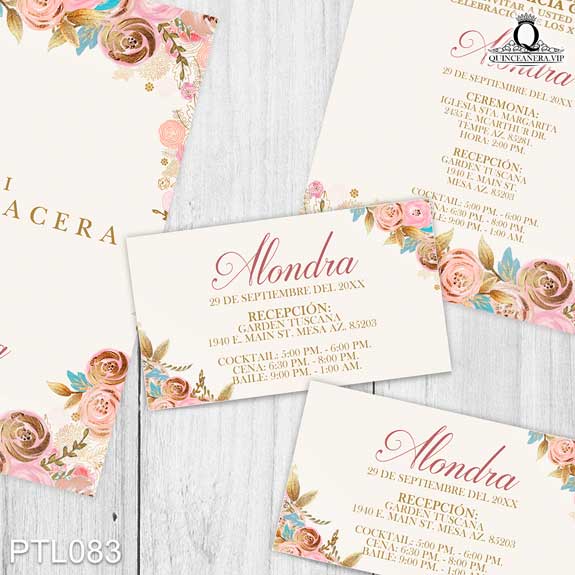 Invitaciones de Quinceañera de Flores Estilizadas  PTL083 - PTL083