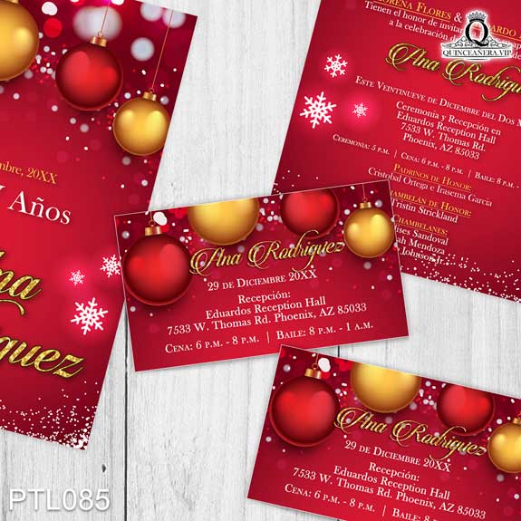 Invitaciones de 15 Años de Navidad Esferas PTL085