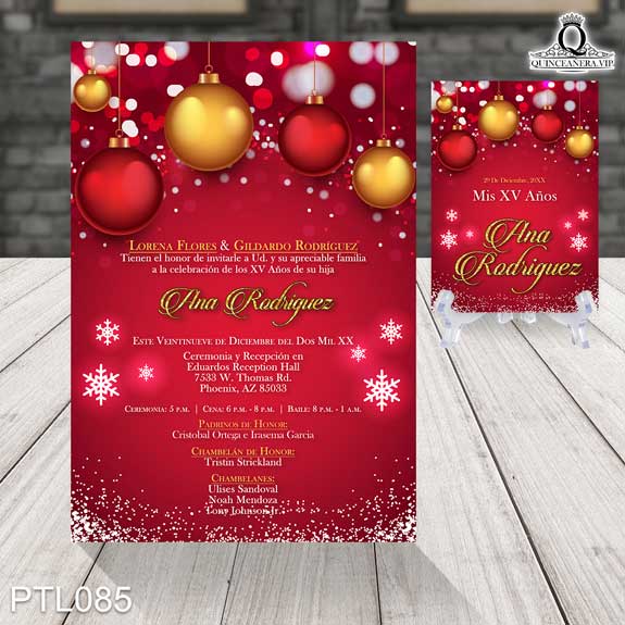 Invitaciones de 15 Años de Navidad Esferas PTL085