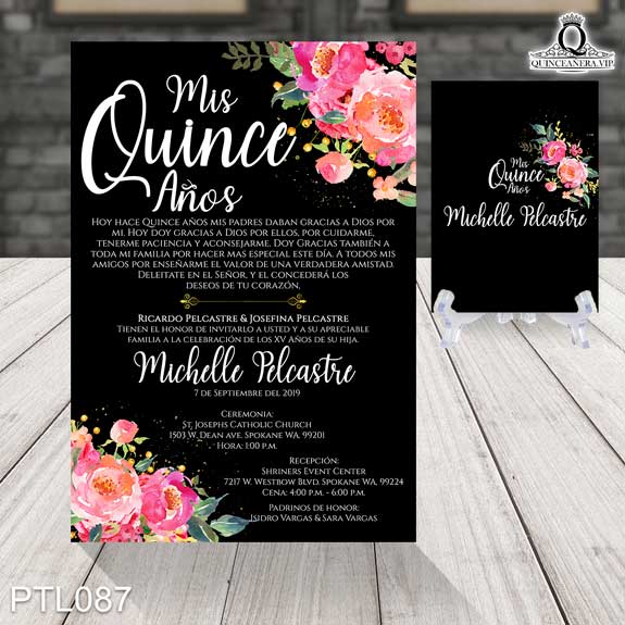 Invitaciones de Quinceañera de Flores Rosas PTL087 - PTL087