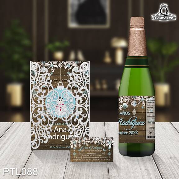 Invitaciones de 15 Años de Esferas Mono de Nieve PTL088