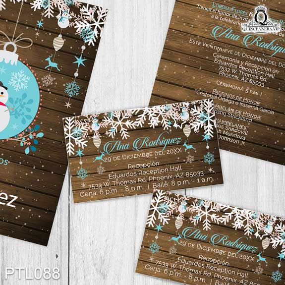 Invitaciones de 15 Años de Esferas Mono de Nieve PTL088