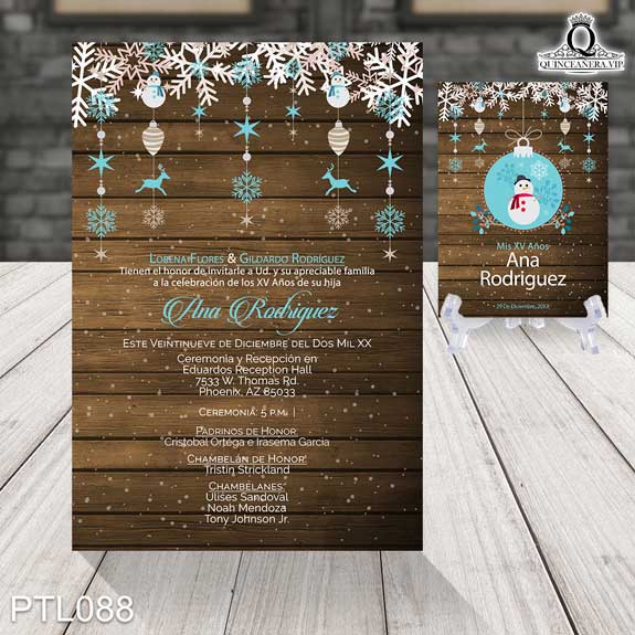 Invitaciones de 15 Años de Esferas Mono de Nieve PTL088