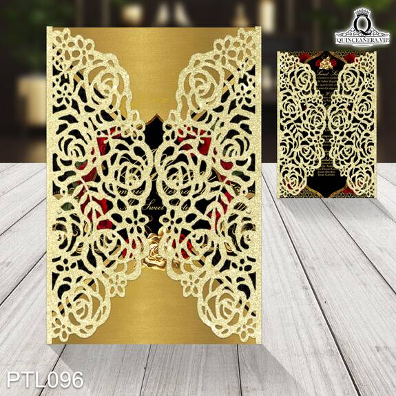 Invitaciones de Quinceañera de Oro y rosa PTL096 - PTL096