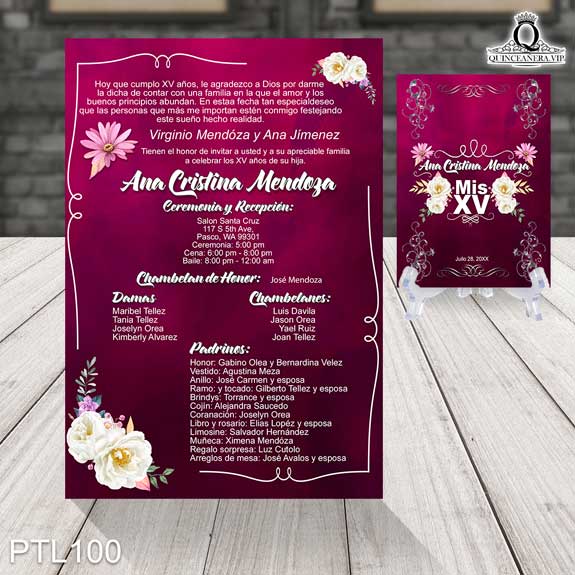 Invitaciones de Quinceañera de Flores Ornamentos PTL100 - PTL100