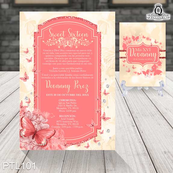Invitaciones de 15 Años de Mariposas Perlas PTL101