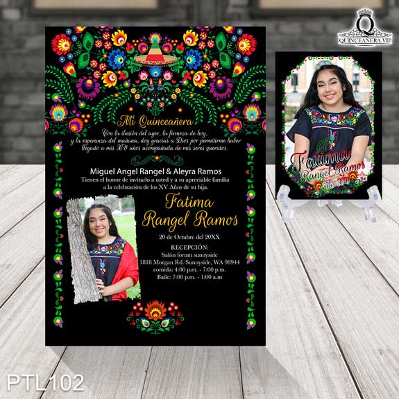 Invitaciones de 15 Años de Fiesta Mexicana Flores PTL102