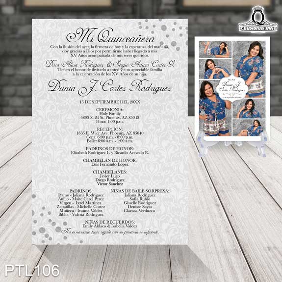 Invitaciones de Quinceañera de Glamuroso damask PTL106 - PTL106