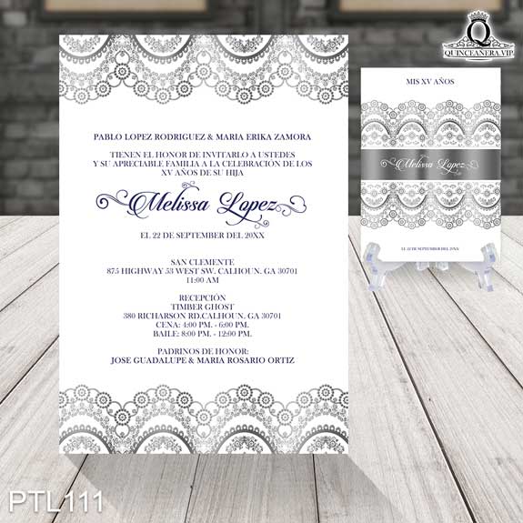 Invitaciones de Quinceañera de Glamuroso encaje PTL111 - PTL111