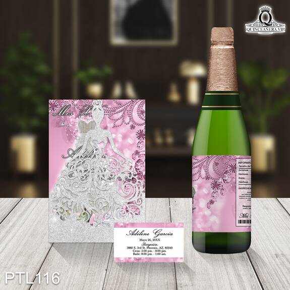 Invitaciones de 15 Años Vestidos Zapatillas Coronas PTL116