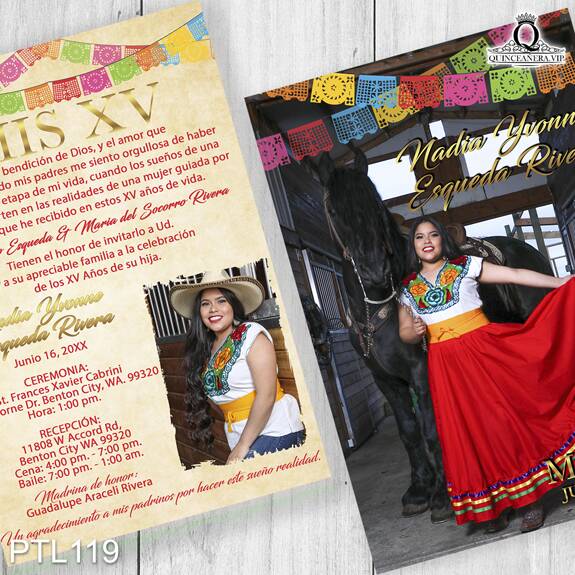 Invitaciones de 15 Años de Papel Picado Caballo PTL119