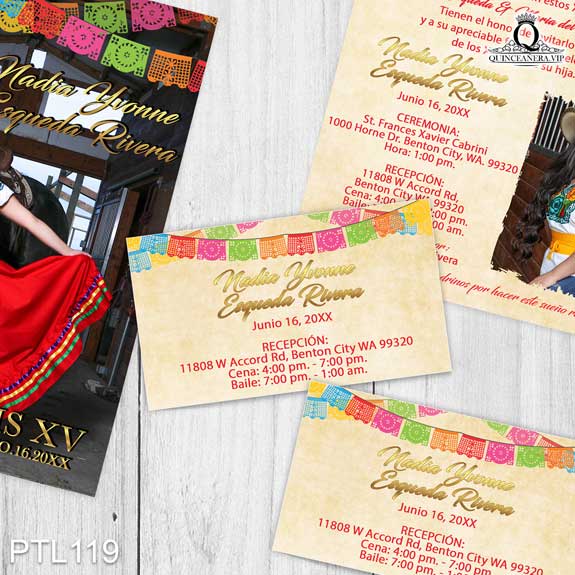 Invitaciones de 15 Años de Papel Picado Caballo PTL119