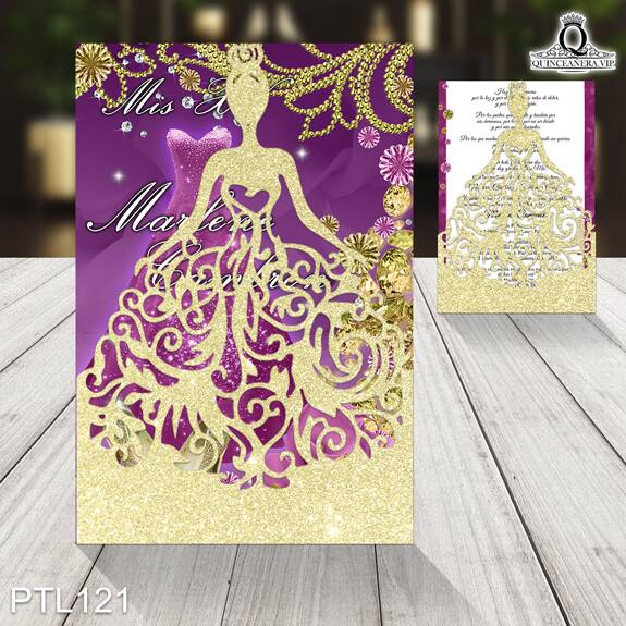 Invitaciones de 15 Años de Realeza vestido PTL121
