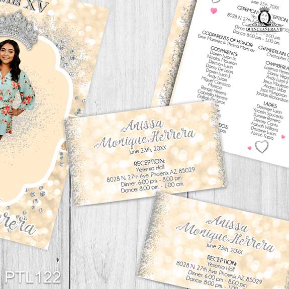 Invitaciones de 15 Años de Diamantes Coronas PTL122