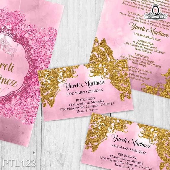 Invitaciones de 15 Años de Coronas Glitter PTL123