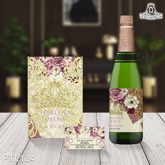 Invitaciones de 15 Años Coronas Flores Brillantina PTL124