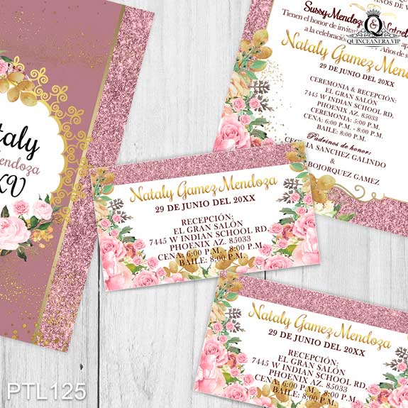 Invitaciones de Quinceañera de Glamuroso Rosas PTL125 - PTL125