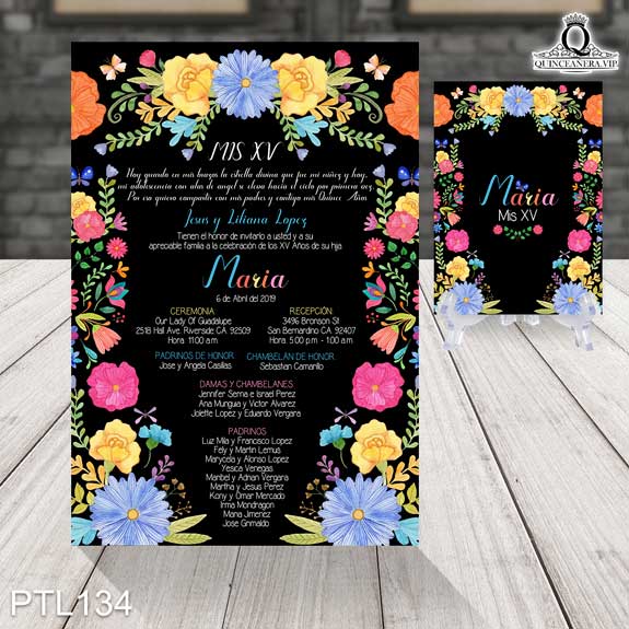 Invitaciones de Quinceañera de Flores Colores Mexicanos PTL134 - PTL134