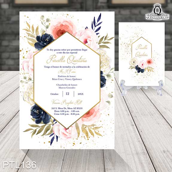 Invitaciones de Quinceañera de Flores peonias PTL136 - PTL136