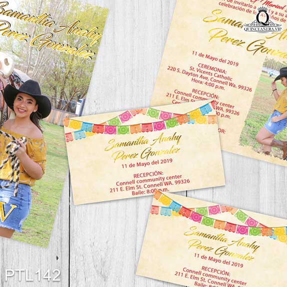 Invitaciones de Quinceañera de Vaquero papel picado PTL142 - PTL142