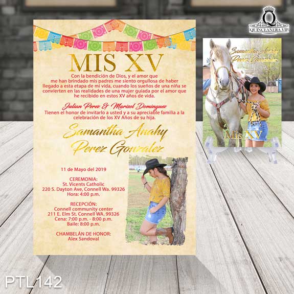 Invitaciones de Quinceañera de Vaquero papel picado PTL142 - PTL142