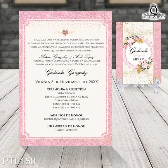 Invitaciones de Quinceañera de Glamuroso rosas PTL150 - PTL150