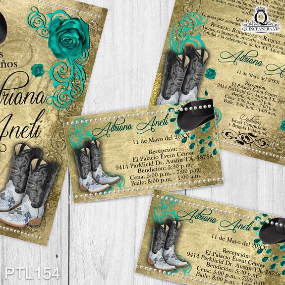 Invitaciones de Quinceañera de Botas Vaqueras Sombrero PTL154 - PTL154