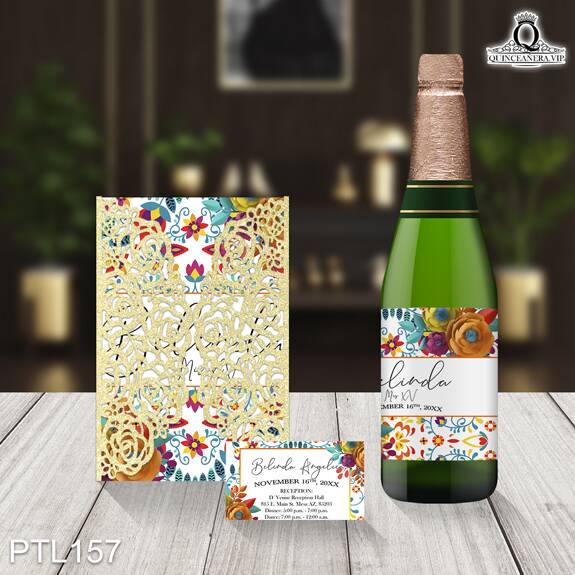 Invitaciones de Quinceañera de Flores Estilo Mexicano PTL157 - PTL157