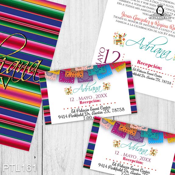 Invitaciones de 15 Años de Zarape y papel picado PTL161