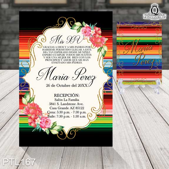Invitaciones de 15 Años de Fiesta Mexicana zarape PTL167