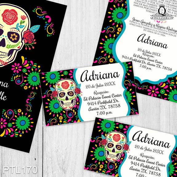Invitaciones de 15 Años de Fiesta Mexicana calavera PTL170