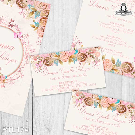 Invitaciones de Quinceañera de Flores mariposas PTL174 - PTL174