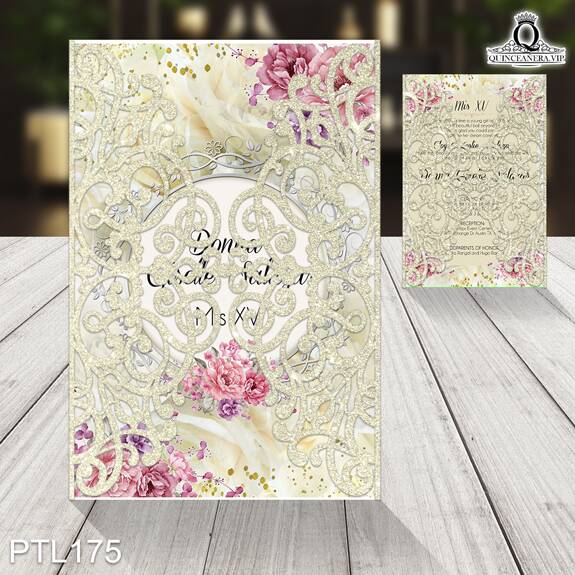Invitaciones de Quinceañera de Flores Emblemas Brillos PTL175 - PTL175