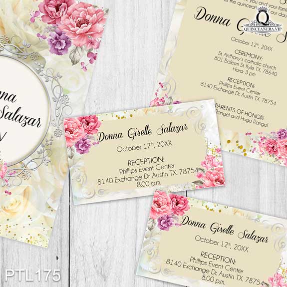 Invitaciones de Quinceañera de Flores Emblemas Brillos PTL175 - PTL175