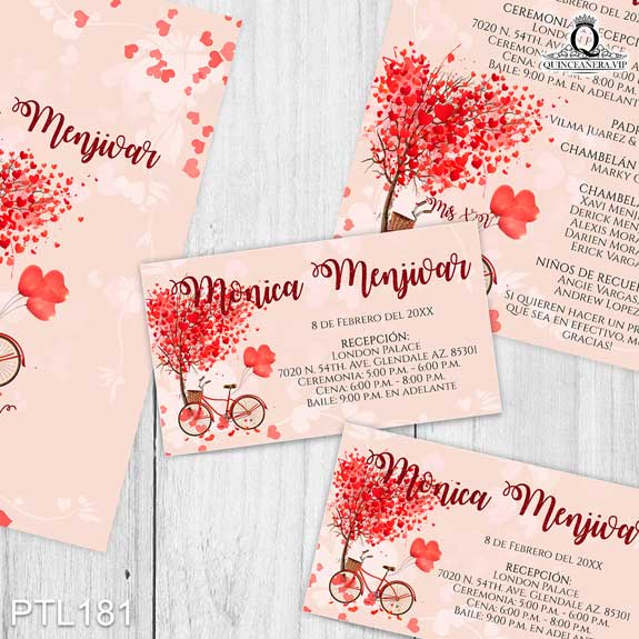 Invitaciones de 15 Años de Paris corazones PTL181